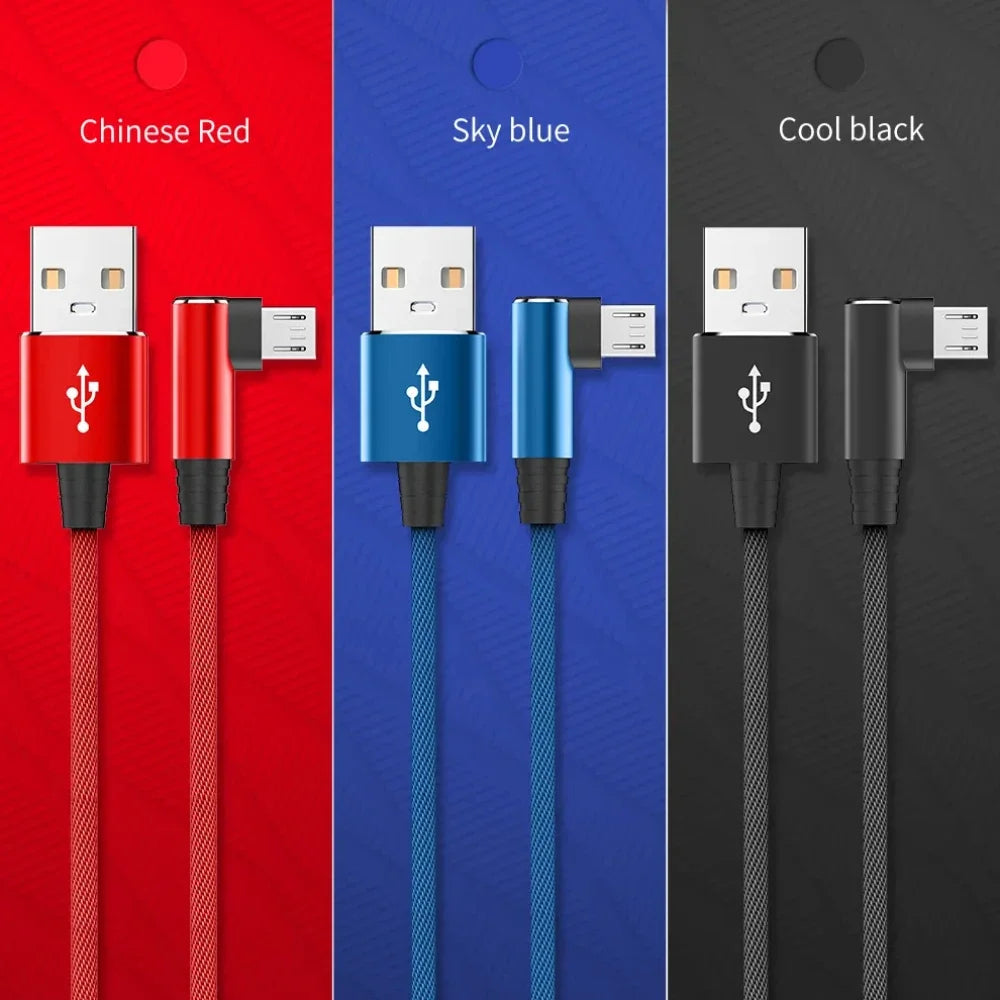 USB Micro Cable 3A 90 Degree Elbow Data Cable Charger Cord for Samsung Xiaomi Mobile Phone Accessories Fast Charging Usb Cable - My Store