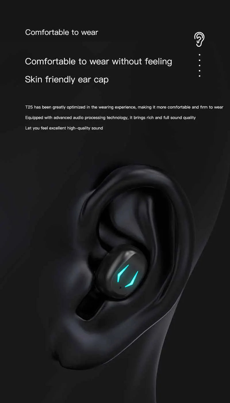 T25 TWS Earphone Wireless Bluetooth 5.2 Headphones 1800mAh Waterproof Sport Headsets Noise Reduction Earbuds with Mic - My Store