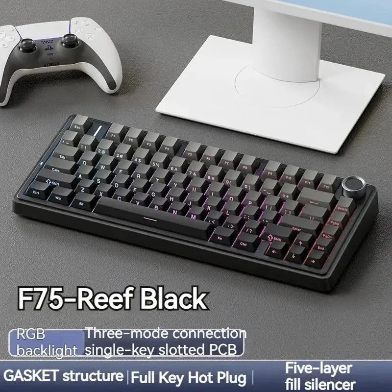 Aula F75 Mechanical Keyboard 80 Key Gasket Structure Full-Key Hot Swap Rgb Three-Mode Wireless Bluetooth Gaming Keyboard Office - My Store