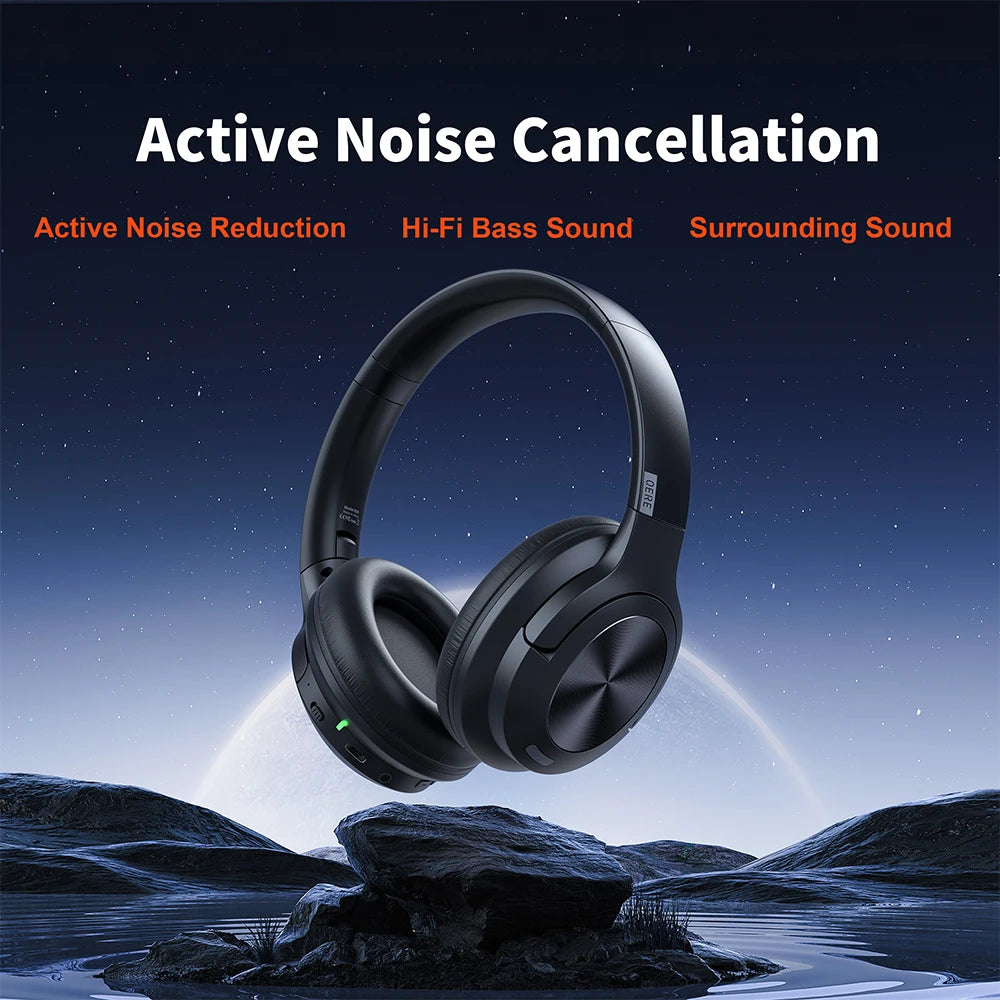 Wireless headphones QERE E80 Earphone bluetooth 5.3 ANC Noise Cancellation Hi-Res Audio Over the Ear Headset 70H 40mm Driver2.4G - My Store