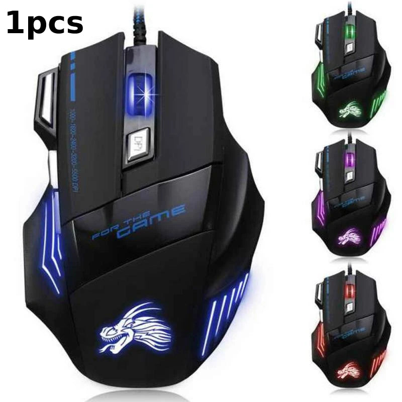 USB Wired Gaming Mouse 7 Button Backlit Ergonomic Mice 5500 DPI Backlight Adjustable Optical Mice for PC Gamer Computer Desktop - My Store