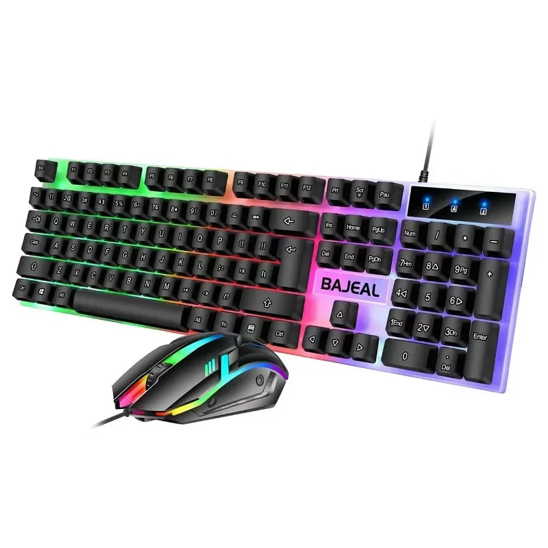 Wired USB Keyboard With Seven Color Lights Ergonomic Design Mechanical Keyboard Gaming Keyboard RGB Backlit With Mouse Set - My Store