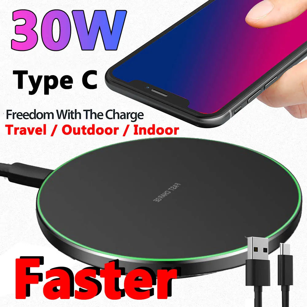 30W Fast Charging Wireless Charger Phone Type C Protable Power Bank Induction Dock Station Travel For XIAOMI SAMSUNG For QI - My Store