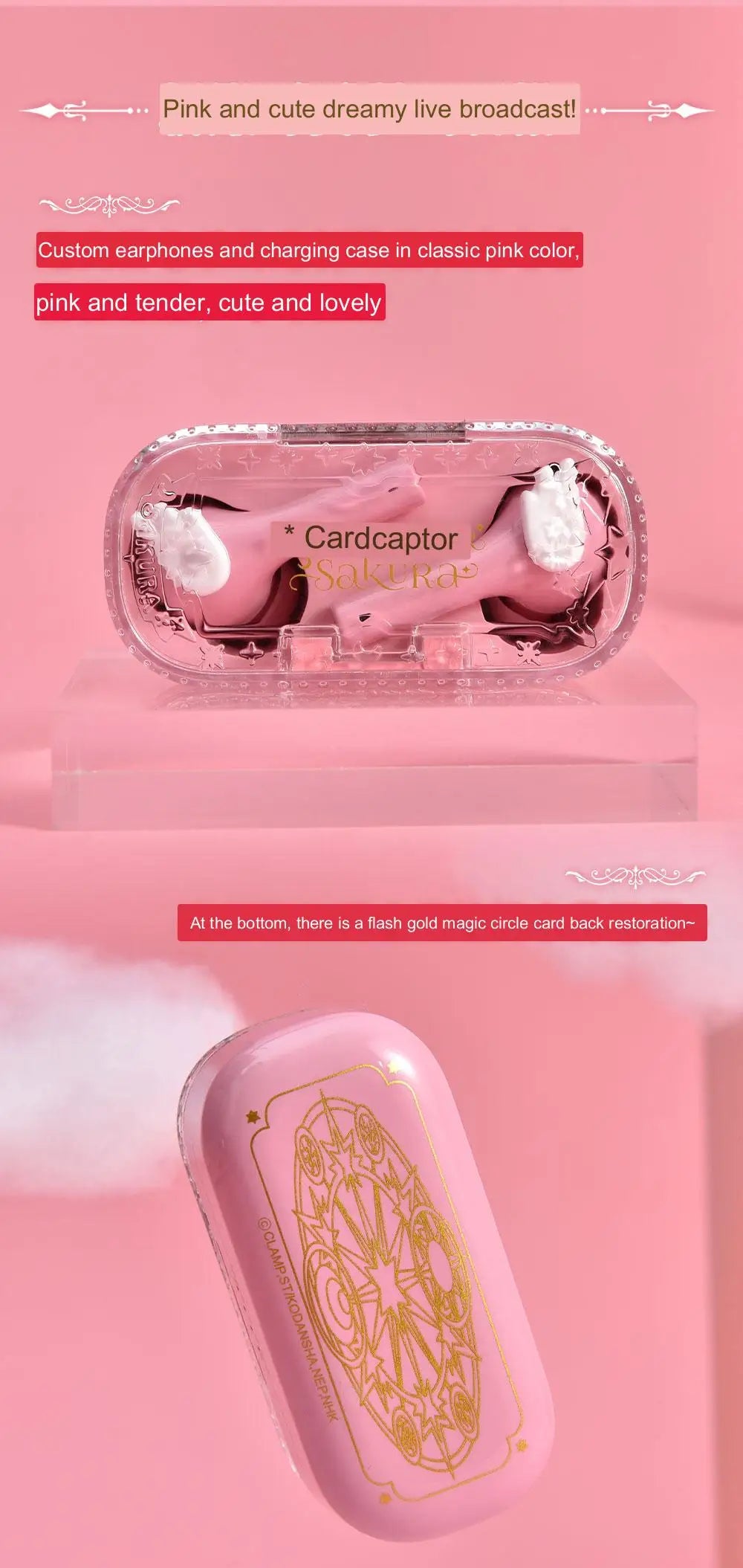 Cardcaptor Sakura Earphone Cute Pink Wireless Bluetooth 5.3 Headphone Intelligent Noise Cancellation IPX4 Waterproof Earbuds - My Store