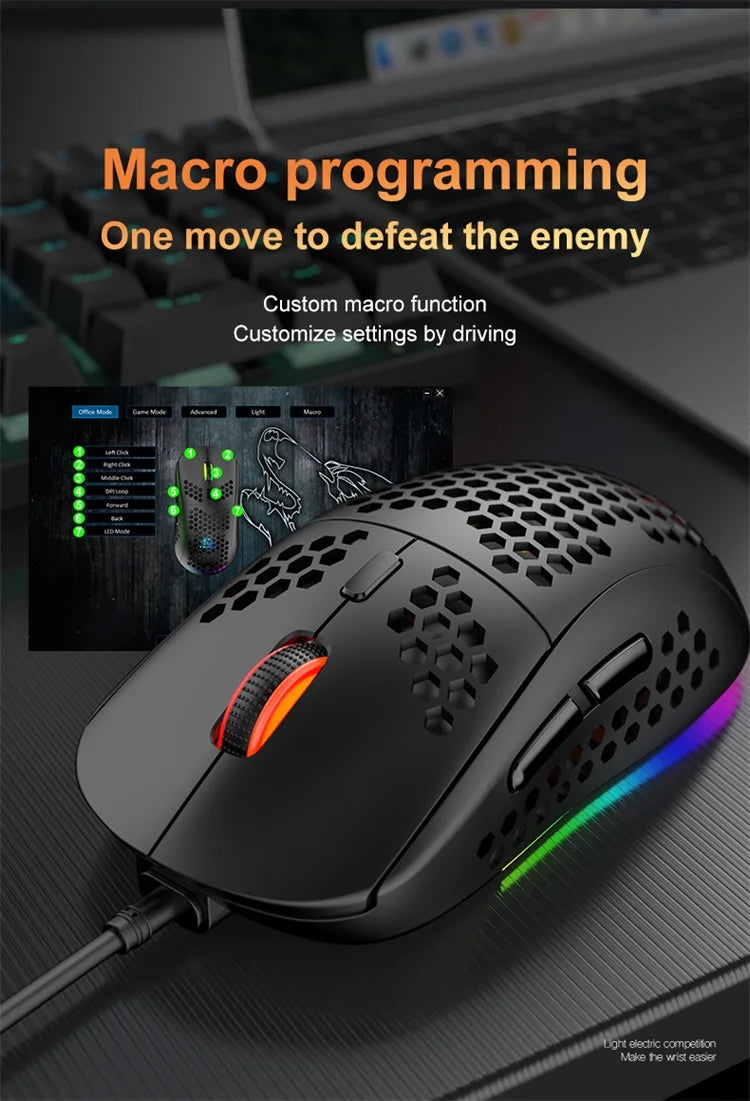 M8 Ultralight Wired Gaming Mouse Lightweight Honeycomb Shell 6 RGB Breathing Backlit Mice 6400 DPI USB for Win Xbox PS4 Mac HP - My Store