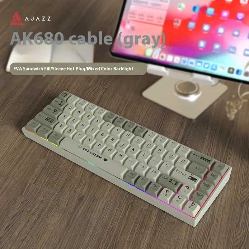 Ajazz Ak680 Mechanical Keyboard Bluetooth Wireless Dual Mode Portable Keyboard Laptop Desktop Pc 69 Keys Triple Mode Full Key Ho - My Store