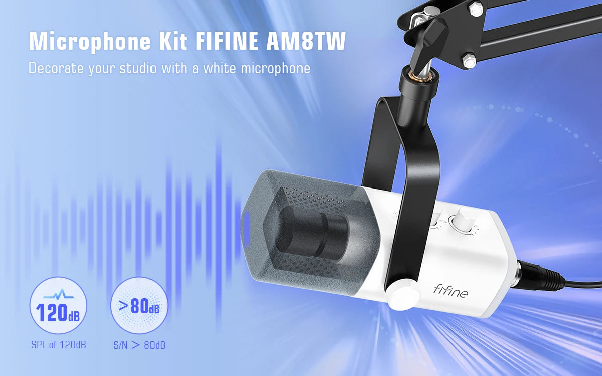 FIFINE USB/XLR Gaming Microphone Kit with Headphone Jack/RGB/Boom Arm,Dynamic Mic Set for PC PS5/4 Mixer AmpliGame White-AM8TW - My Store