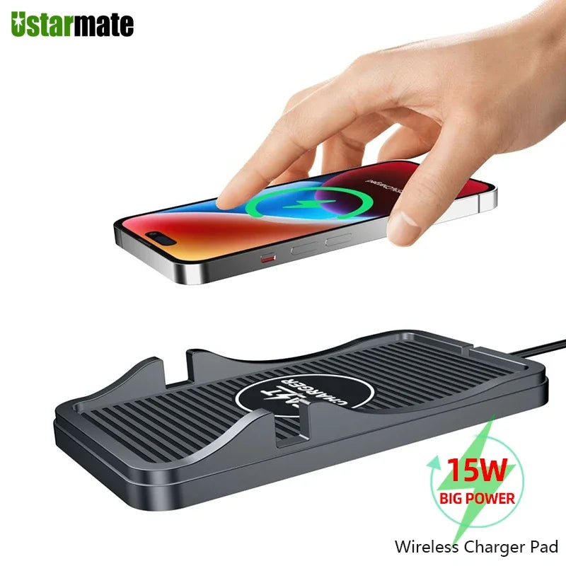 15W Car Fast Wireless For iPhone 15 Charger Pad Mat Wireless Charger Automatic Clamping Car Mount Phone Holder Car Electronics - My Store