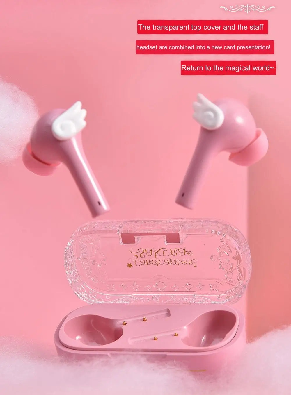 Cardcaptor Sakura Earphone Cute Pink Wireless Bluetooth 5.3 Headphone Intelligent Noise Cancellation IPX4 Waterproof Earbuds - My Store