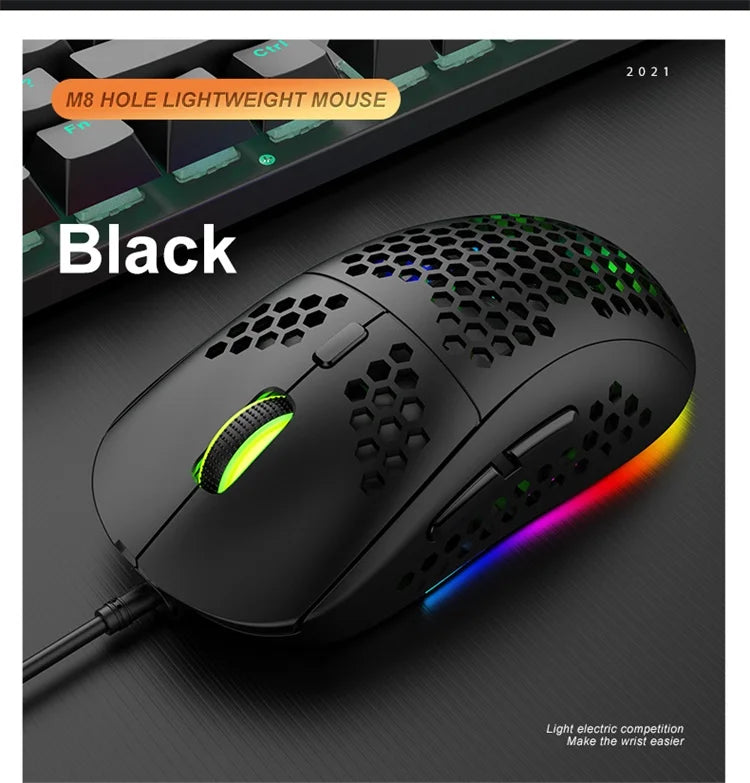 M8 Ultralight Wired Gaming Mouse Lightweight Honeycomb Shell 6 RGB Breathing Backlit Mice 6400 DPI USB for Win Xbox PS4 Mac HP - My Store