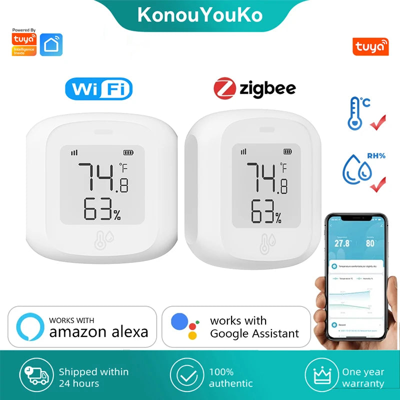 Tuya ZigBee 3.0 Temperature Humidity Sensor Smart Home Automation WiFi Indoor Thermometer LCD Display Works with Alexa Google - My Store