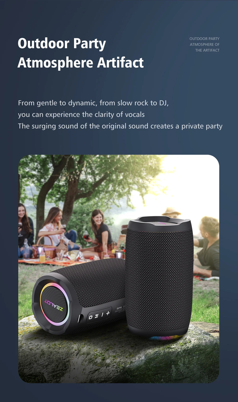 Zealot S49 20W Portable Ourdoor Wireless Subwoofer Speaker,Waterproof IPX 6,Dual Pairing,3600mAh Battery, 12 Hours Playtime - My Store