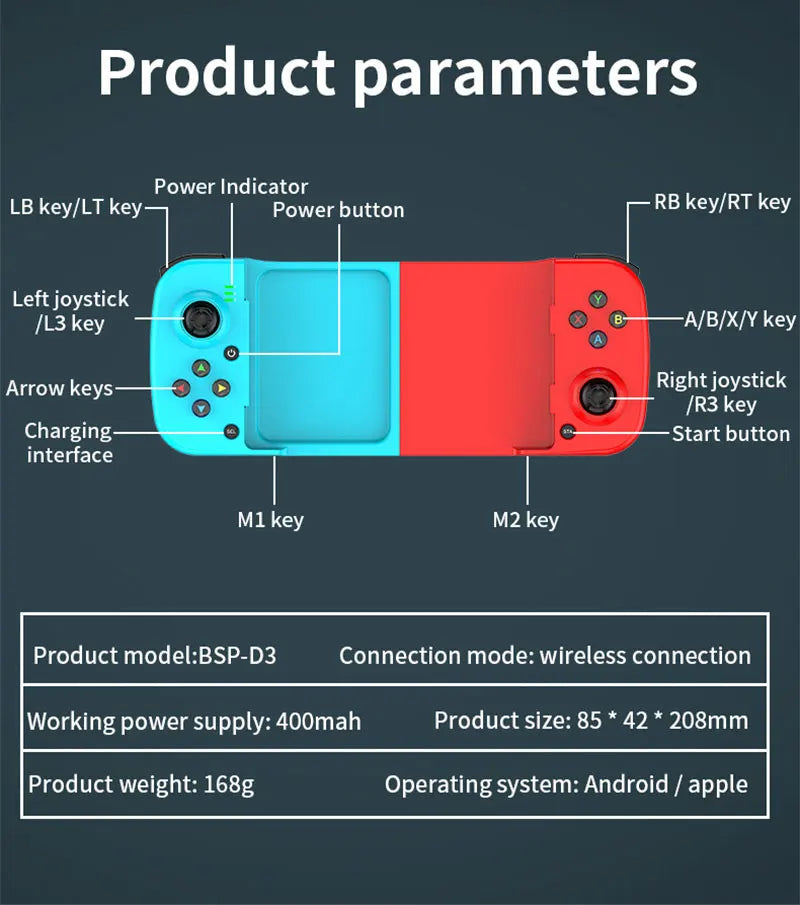 D3 Wireless BT 5.0 Stretchable Gamepad For Mobile Phone Android IOS Devices Retractable Joystick for PC Video Game Controller - My Store