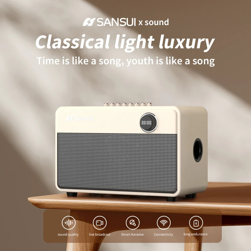 SANSUI D-8 smart speakers Portable Bluetooth Party Speaker full range Powerful Loud Sound Deep Bass Wireless subwoofers speaker - My Store