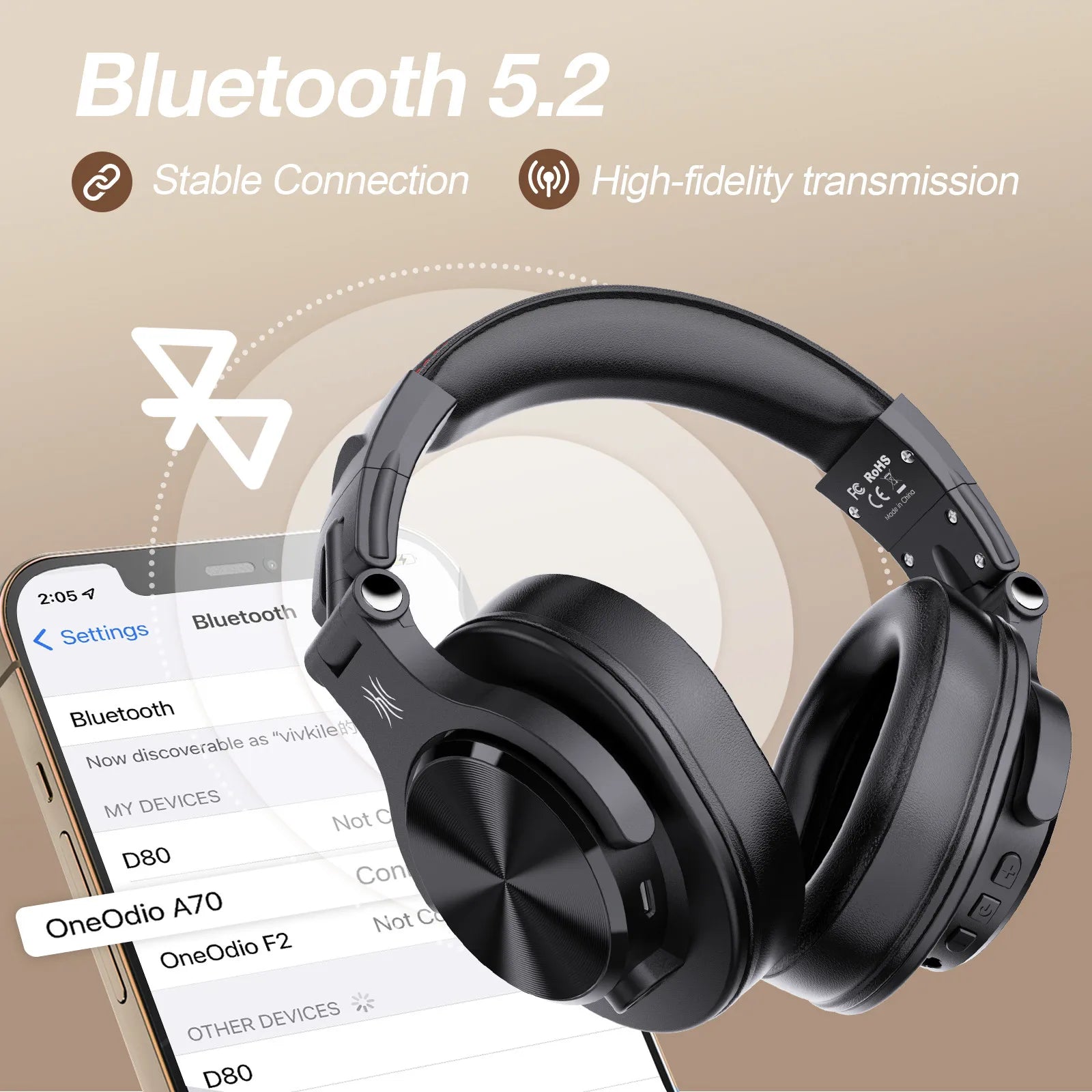 Oneodio Fusion A70 Bluetooth 5.2 Headphones Hi-Res Audio Over Ear Wireless Headset Professional Studio Monitor DJ Headphones 72H - My Store