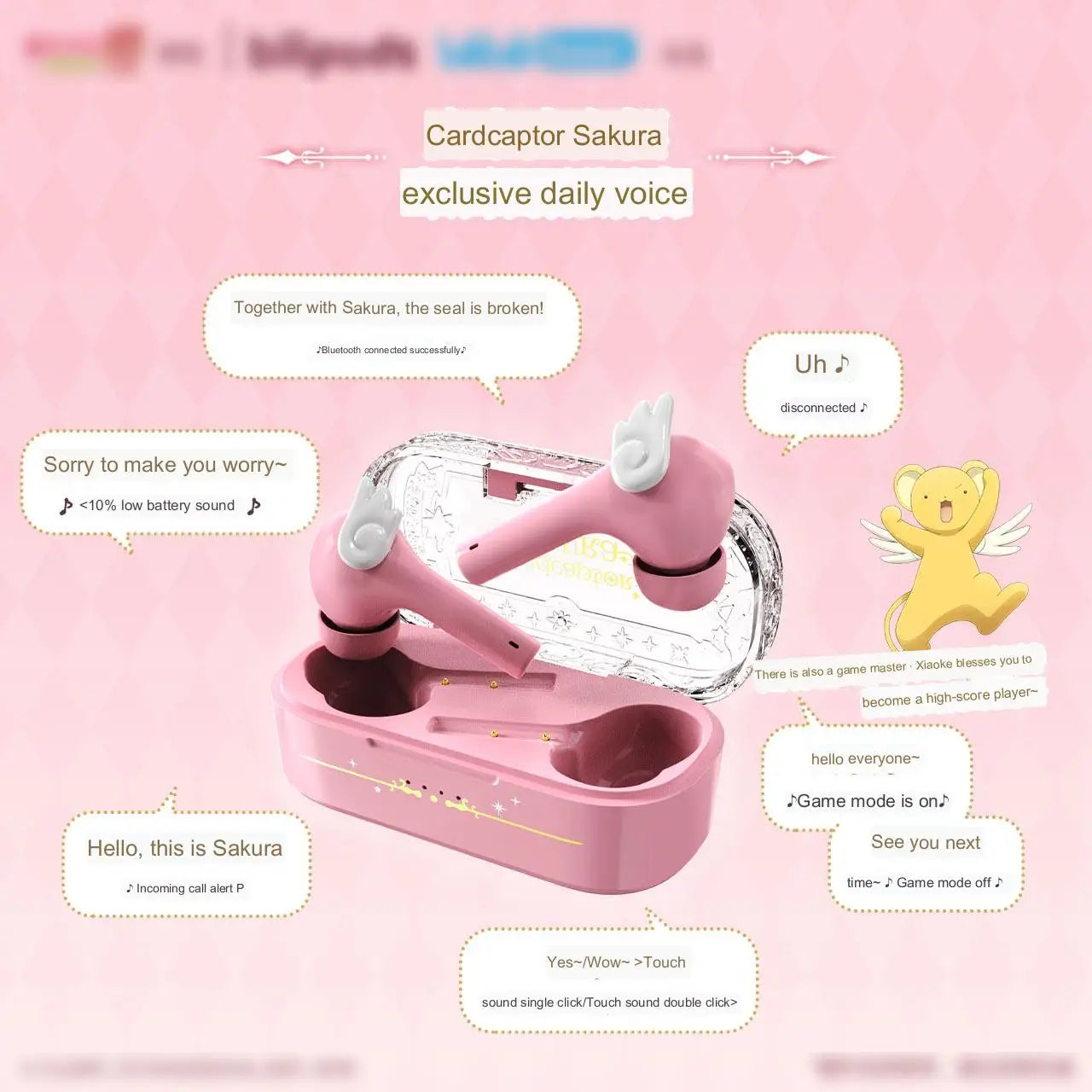 Cardcaptor Sakura Earphone Cute Pink Wireless Bluetooth 5.3 Headphone Intelligent Noise Cancellation IPX4 Waterproof Earbuds - My Store