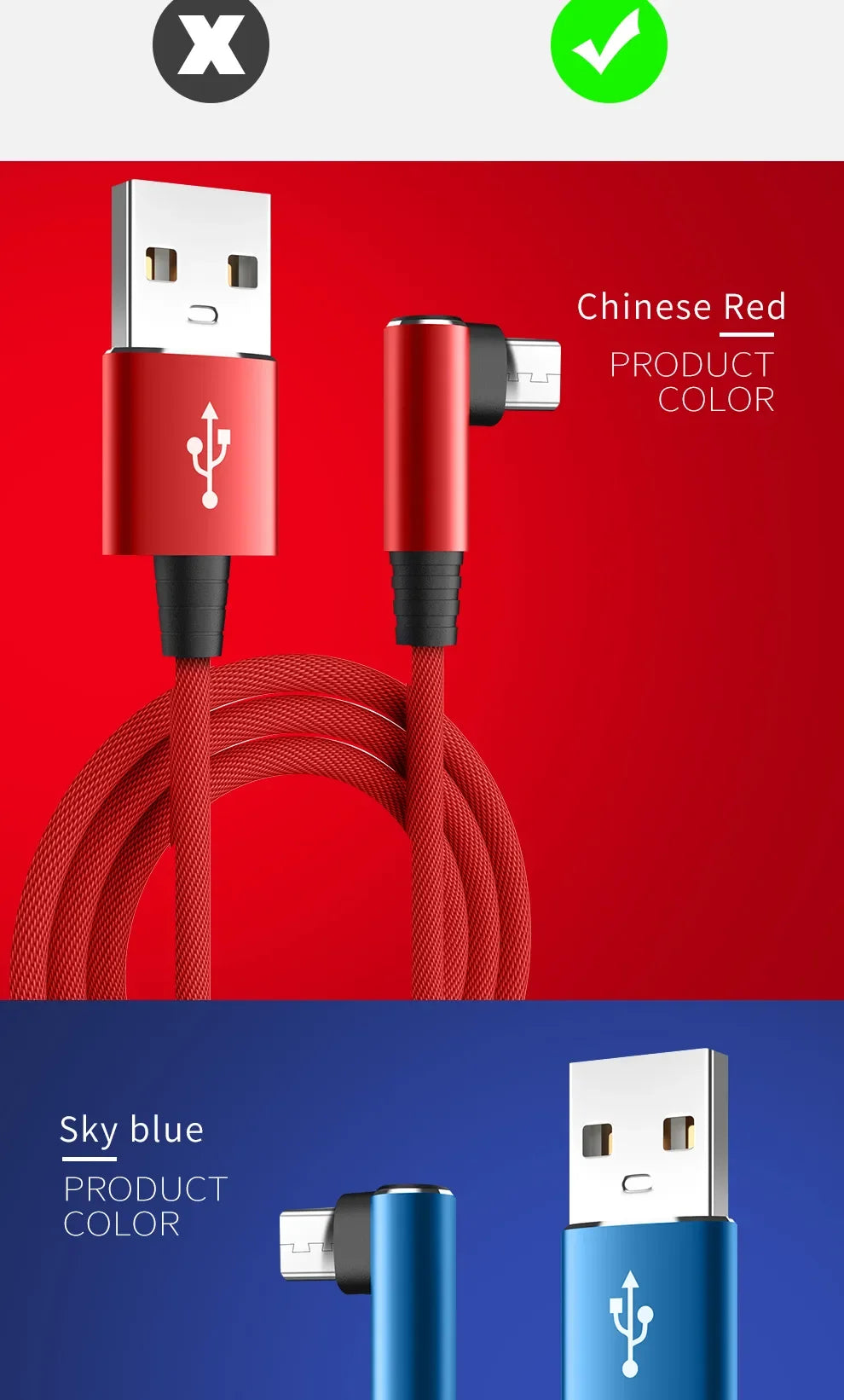 USB Micro Cable 3A 90 Degree Elbow Data Cable Charger Cord for Samsung Xiaomi Mobile Phone Accessories Fast Charging Usb Cable - My Store