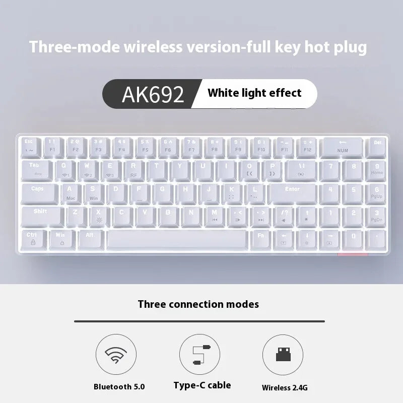 Ajazz Ak680 Mechanical Keyboard Bluetooth Wireless Dual Mode Portable Keyboard Laptop Desktop Pc 69 Keys Triple Mode Full Key Ho - My Store