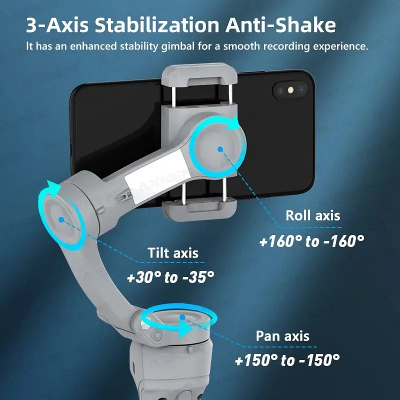 HQ6 3-Axis Gimbal Handheld Stabilizer for Cellphone, with Fill Light, Face Tracking, for Android iPhone Anti Shake Video Record - My Store