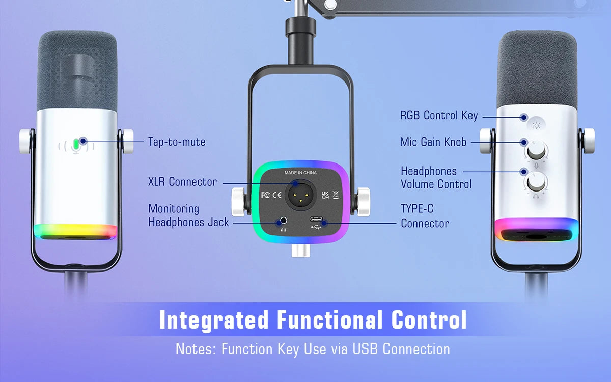 FIFINE USB/XLR Gaming Microphone Kit with Headphone Jack/RGB/Boom Arm,Dynamic Mic Set for PC PS5/4 Mixer AmpliGame White-AM8TW - My Store