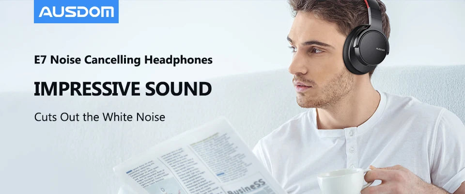 AUSDOM E7 Bluetooth Noise Cancelling Wireless Headset Hi-Fi Stereo Sound Over Ear ANC Headphone With Mics 50H Type-C For Office - My Store