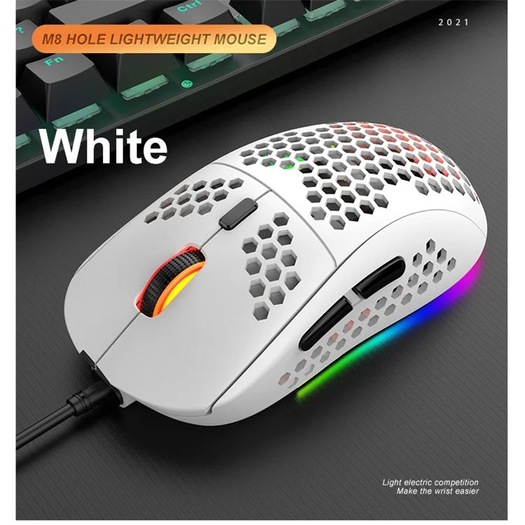 M8 Ultralight Wired Gaming Mouse Lightweight Honeycomb Shell 6 RGB Breathing Backlit Mice 6400 DPI USB for Win Xbox PS4 Mac HP - My Store