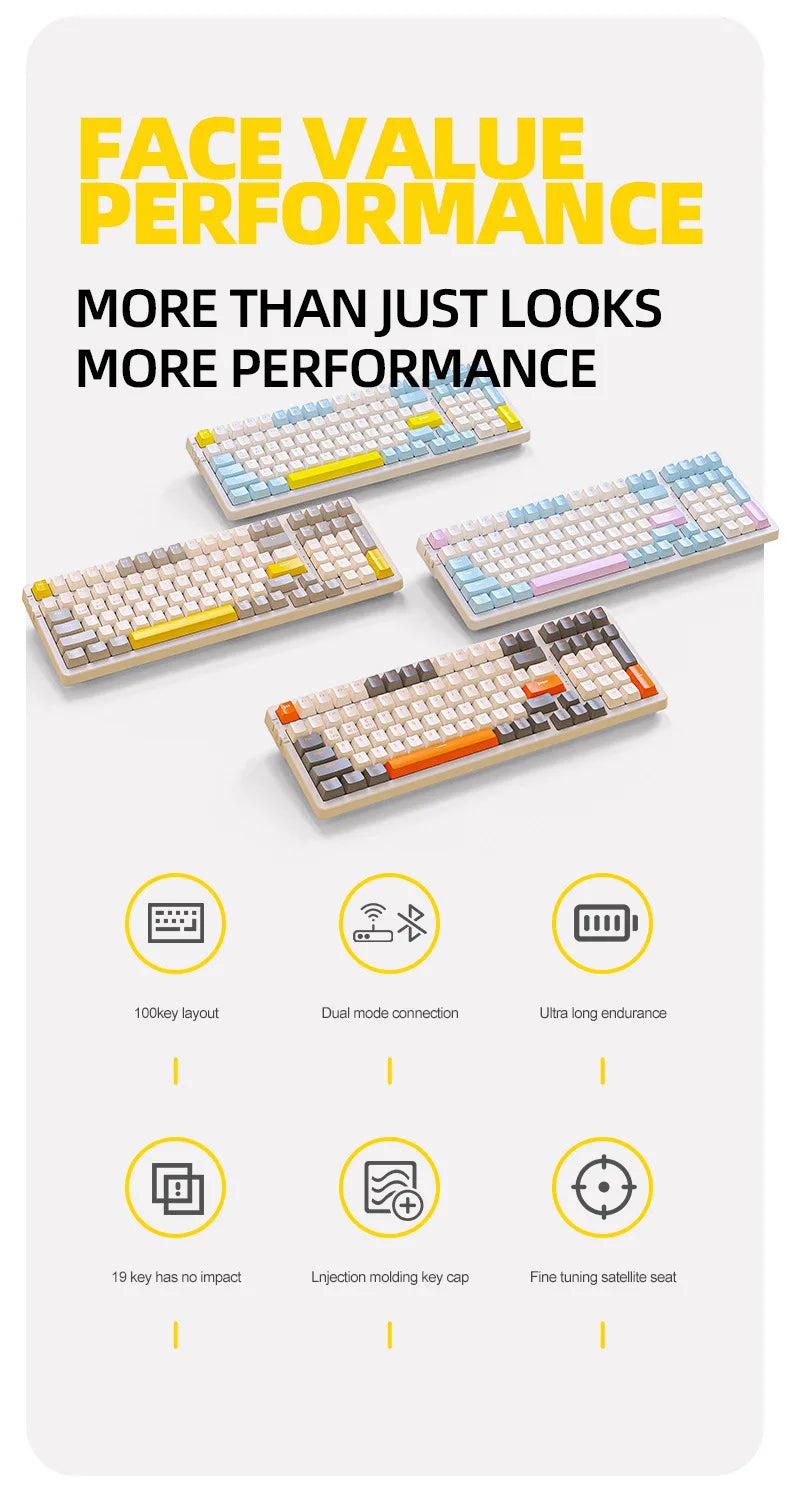 Wireless Mechanical Keyboard Hot Swap 100 Keys 100% Layout Spanish Russian Korean Arabic Mechanical keyboard BT Connect K96 - My Store