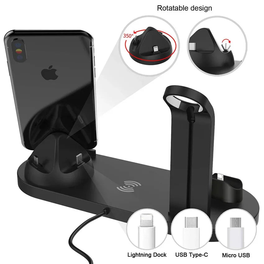 5 In 1 Wireless Charger Stand Pad For iPhone 15 14 13 12 11 X Apple Watch Airpods Desk Phone Chargers Fast Charging Dock Station - My Store