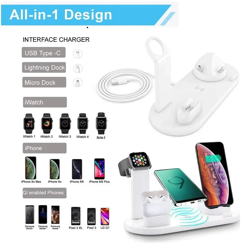 5 In 1 Wireless Charger Stand Pad For iPhone 15 14 13 12 11 X Apple Watch Airpods Desk Phone Chargers Fast Charging Dock Station - My Store