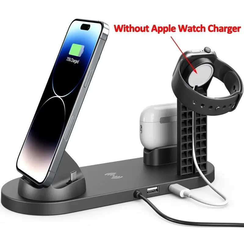 5 In 1 Wireless Charger Stand Pad For iPhone 15 14 13 12 11 X Apple Watch Airpods Desk Phone Chargers Fast Charging Dock Station - My Store