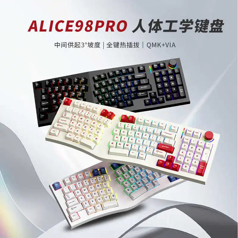 New FEKER Alice98Pro Mechanical Keyboard 3Mode Alice98 Ergonomics Alice Keyboards Wireless Hot-Swap RGB Custom Gaming Keyboard - My Store