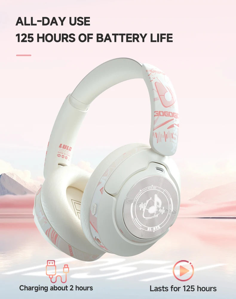 2024 Hand Painted ANC Wireless Headphones Over Ear Active Noise Cancelling Bluetooth 5.4 Headset Deep Bass with Microphones - My Store