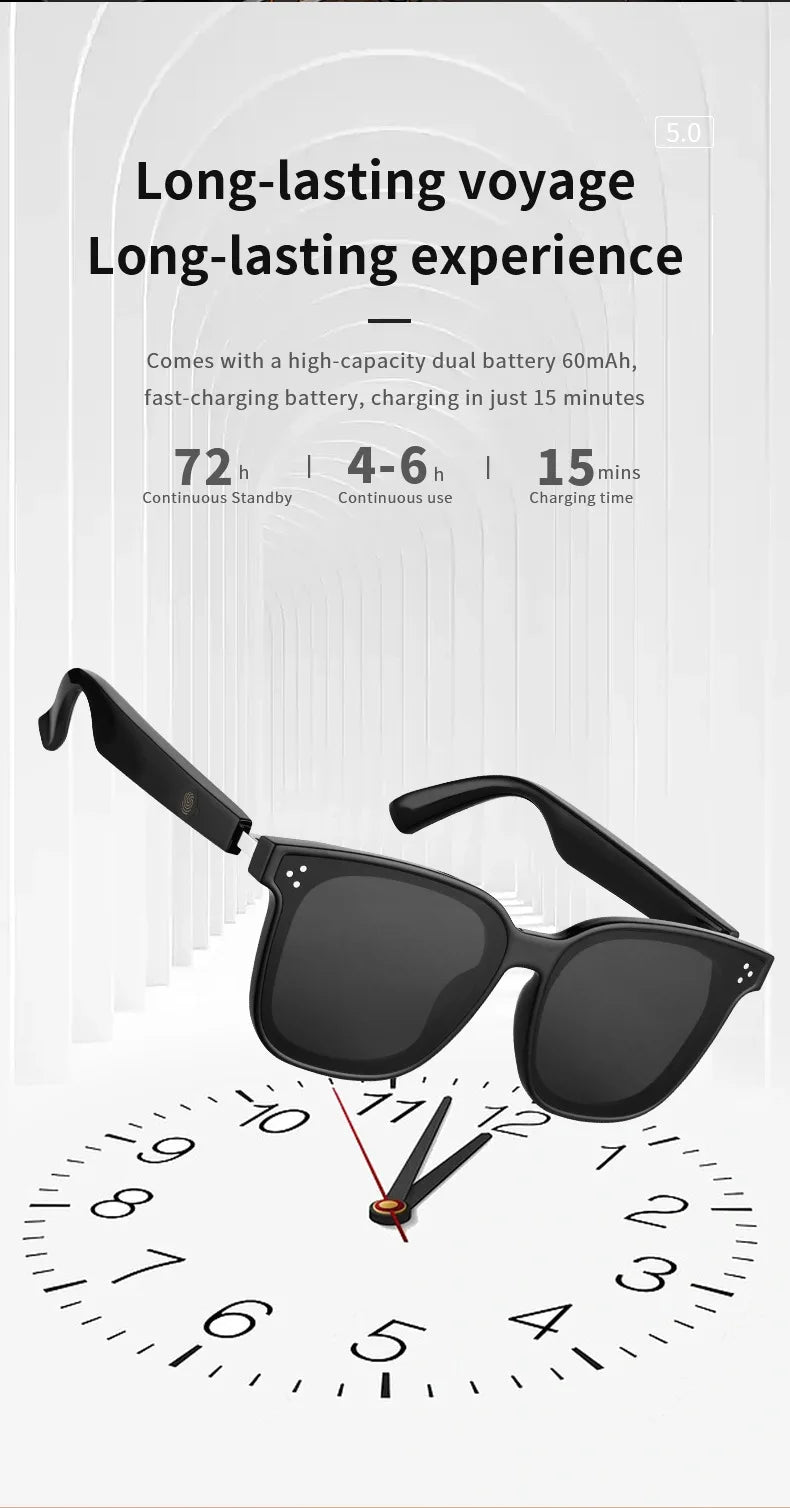 Bluetooth Smart Audio Glasses For Listen To Music And Call Fishing Driving UV 400 Protection Sunglasses Fast Charging Headphone - My Store