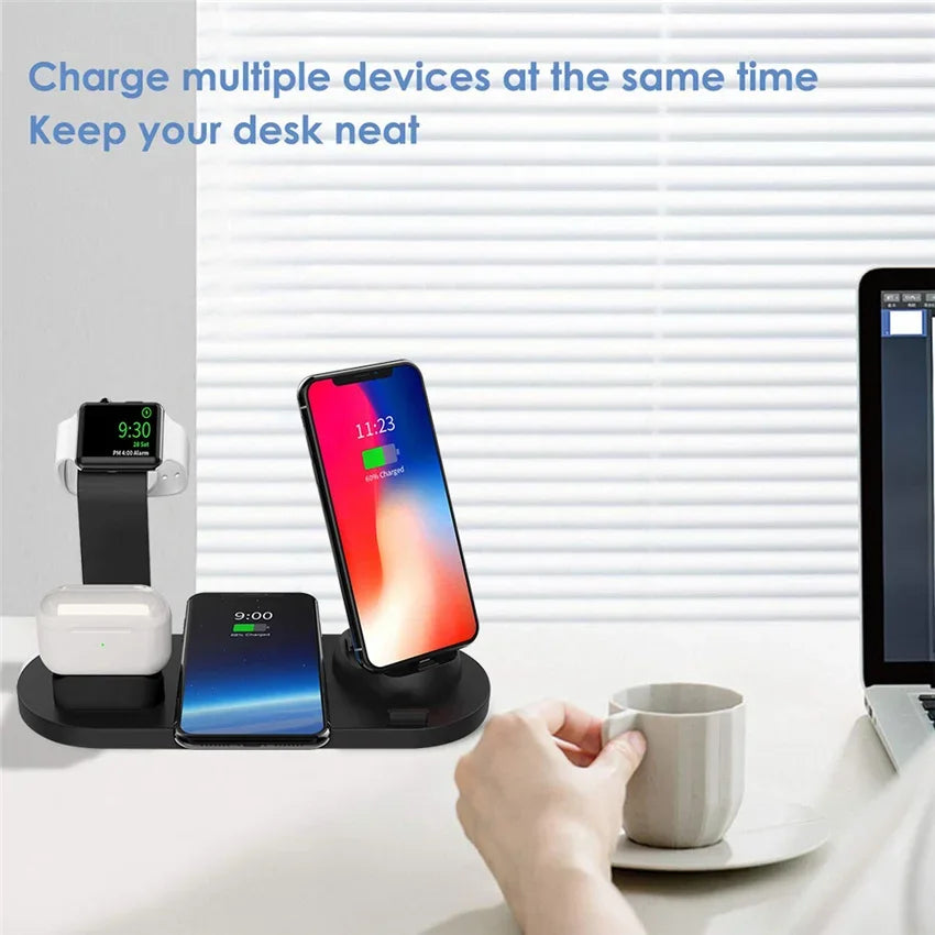 5 In 1 Wireless Charger Stand Pad For iPhone 15 14 13 12 11 X Apple Watch Airpods Desk Phone Chargers Fast Charging Dock Station - My Store