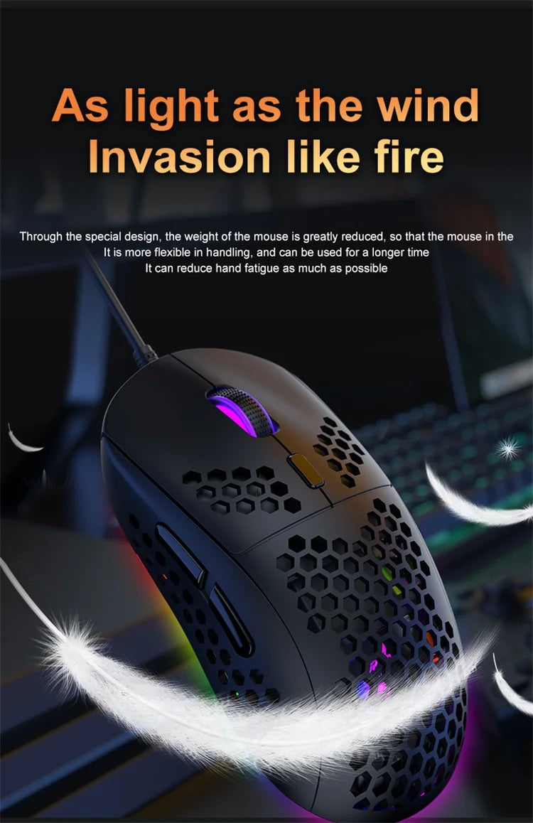 M8 Ultralight Wired Gaming Mouse Lightweight Honeycomb Shell 6 RGB Breathing Backlit Mice 6400 DPI USB for Win Xbox PS4 Mac HP - My Store