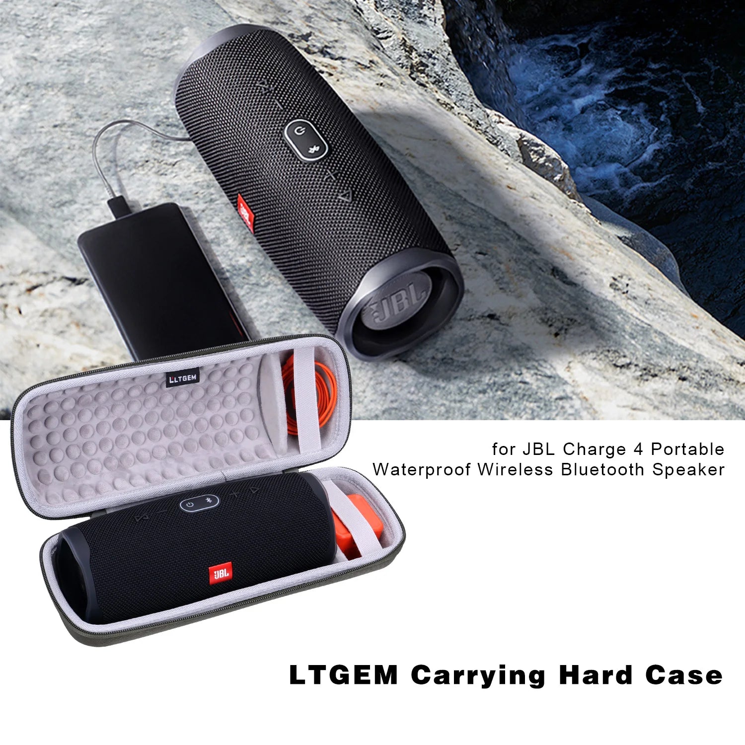 LTGEM Hard Case for JBL Charge 4/Charge 5 Portable Waterproof Wireless Bluetooth Speaker. Fits USB Cable and Charger,(Only Case) - My Store