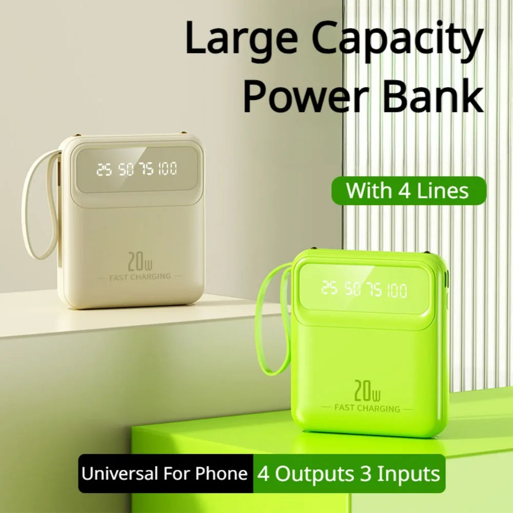 20000mah Portable LED Display Power Bank Comes with 4 Lines Built-in Cables Powerbank Colorful Beauty Phone Power Banks - My Store