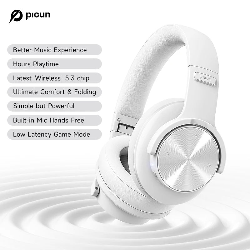 Picun B8 Wireless Headphones 40MM HIFI Bluetooth Headset Low-Latency HD Mic 120H Game Mode Hands-free Touch Control Foldable - My Store