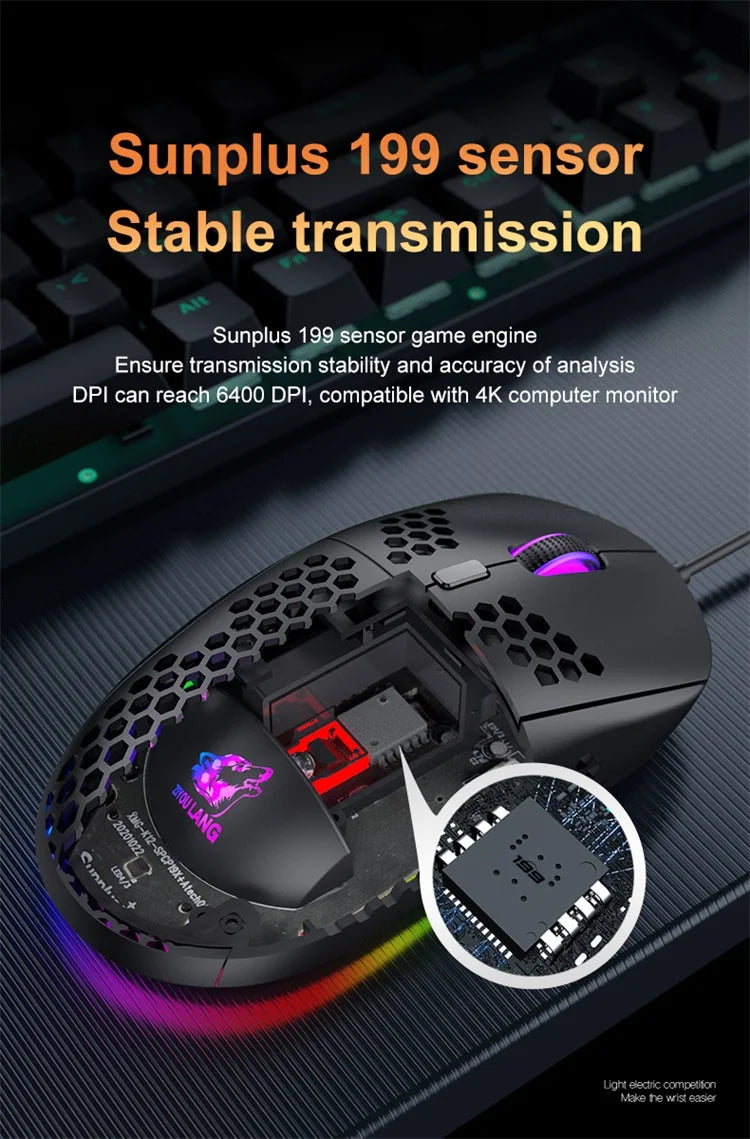 M8 Ultralight Wired Gaming Mouse Lightweight Honeycomb Shell 6 RGB Breathing Backlit Mice 6400 DPI USB for Win Xbox PS4 Mac HP - My Store