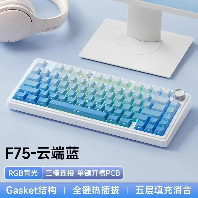 Aula F75 Mechanical Keyboard 80 Key Gasket Structure Full-Key Hot Swap Rgb Three-Mode Wireless Bluetooth Gaming Keyboard Office - My Store