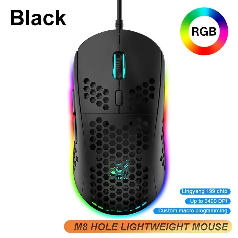 M8 Ultralight Wired Gaming Mouse Lightweight Honeycomb Shell 6 RGB Breathing Backlit Mice 6400 DPI USB for Win Xbox PS4 Mac HP - My Store