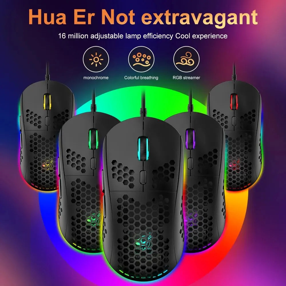 M8 Ultralight Wired Gaming Mouse Lightweight Honeycomb Shell 6 RGB Breathing Backlit Mice 6400 DPI USB for Win Xbox PS4 Mac HP - My Store