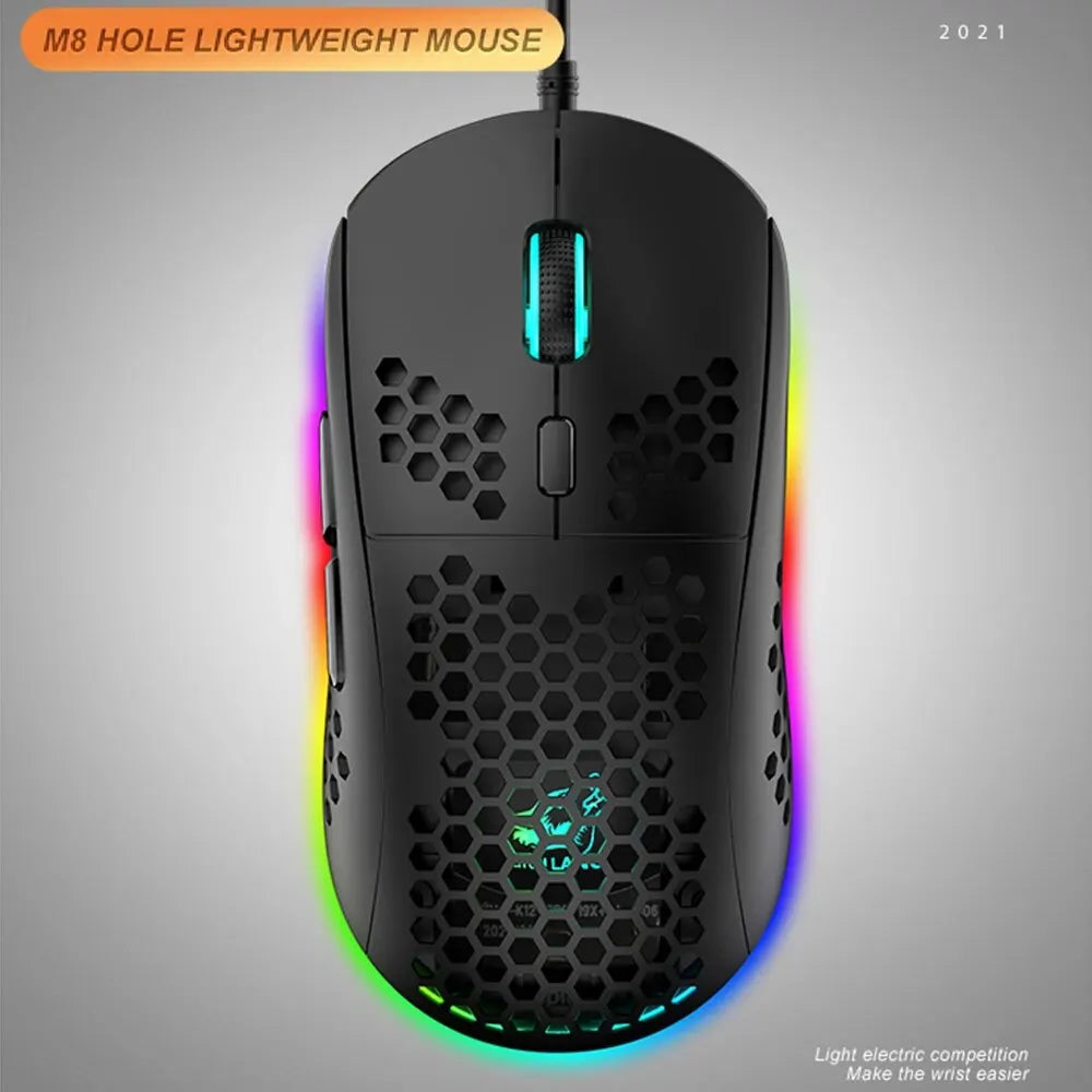 M8 Ultralight Wired Gaming Mouse Lightweight Honeycomb Shell 6 RGB Breathing Backlit Mice 6400 DPI USB for Win Xbox PS4 Mac HP - My Store