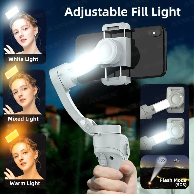 HQ6 3-Axis Gimbal Handheld Stabilizer for Cellphone, with Fill Light, Face Tracking, for Android iPhone Anti Shake Video Record - My Store