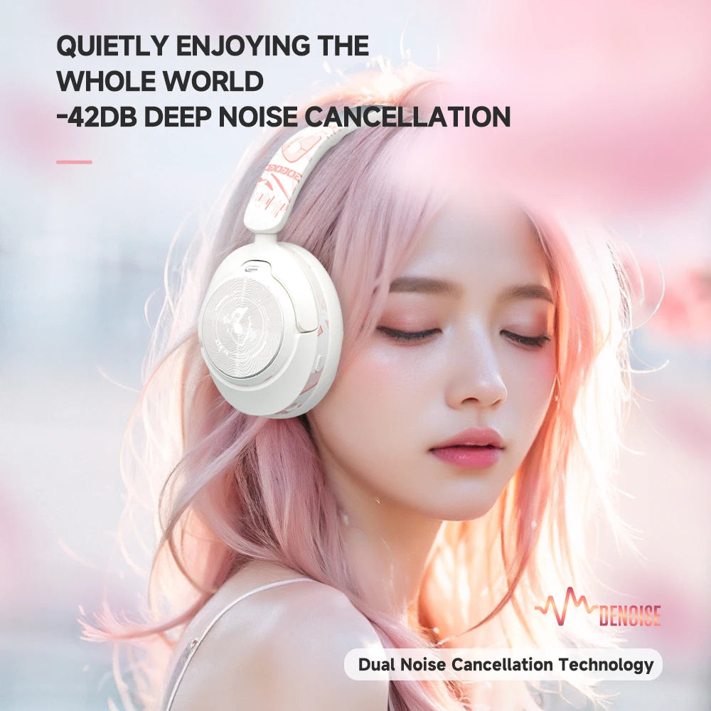 2024 Hand Painted ANC Wireless Headphones Over Ear Active Noise Cancelling Bluetooth 5.4 Headset Deep Bass with Microphones - My Store