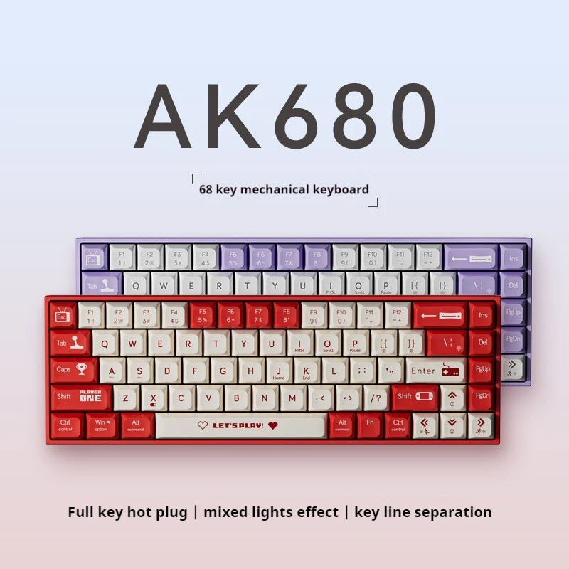 Ak680 Game Hot Swappable Small Keyboard Notebook Tea Axis Axis 68 Keys Dual Mode 2.4g Bluetooth Connection Mechanical Keyboard - My Store