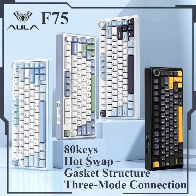 Aula F75 Mechanical Keyboard 80 Key Gasket Structure Full-Key Hot Swap Rgb Three-Mode Wireless Bluetooth Gaming Keyboard Office - My Store