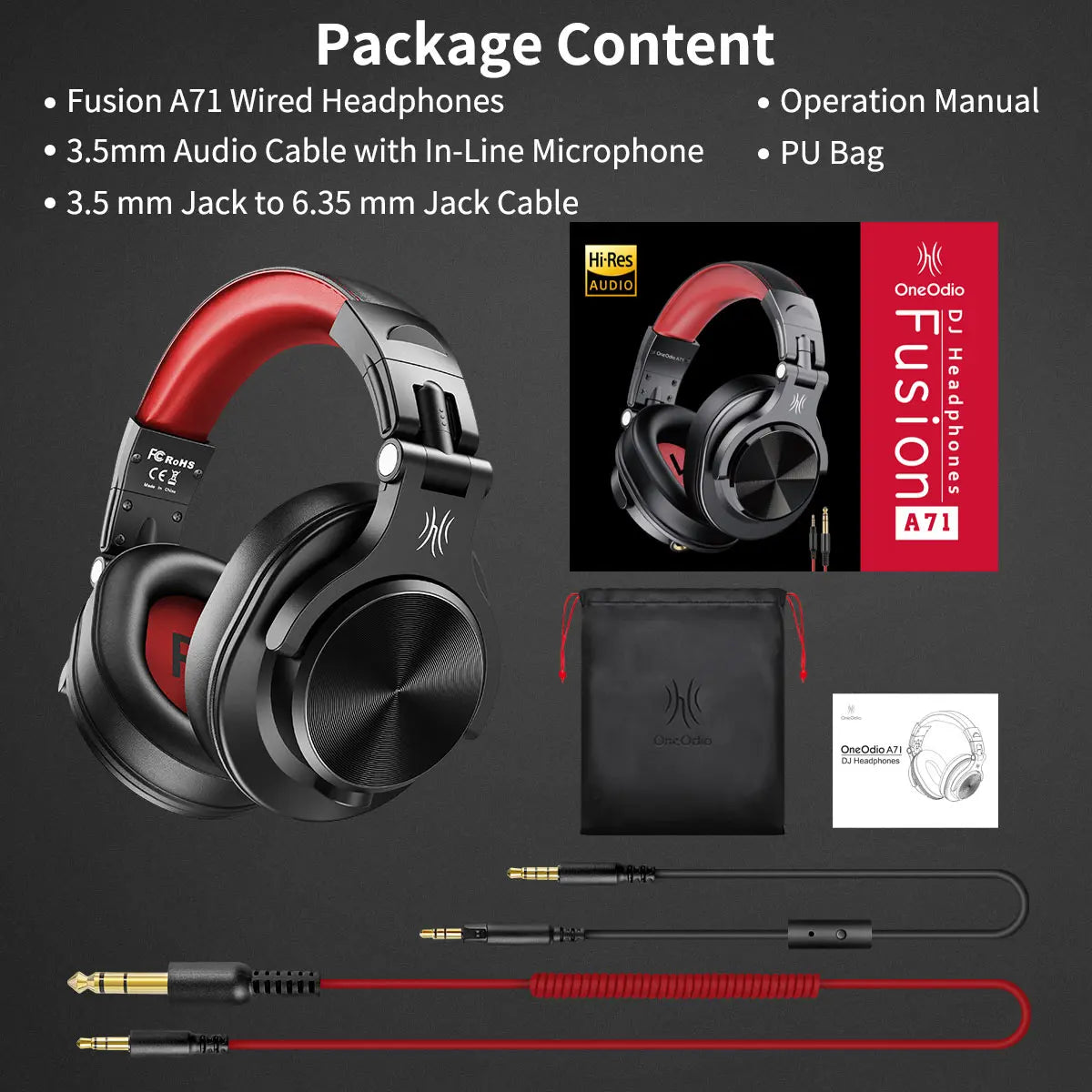 Oneodio A71 Wired Over Ear Headphone With Mic Studio DJ Headphones Professional Monitor Recording & Mixing Headset For Gaming - My Store