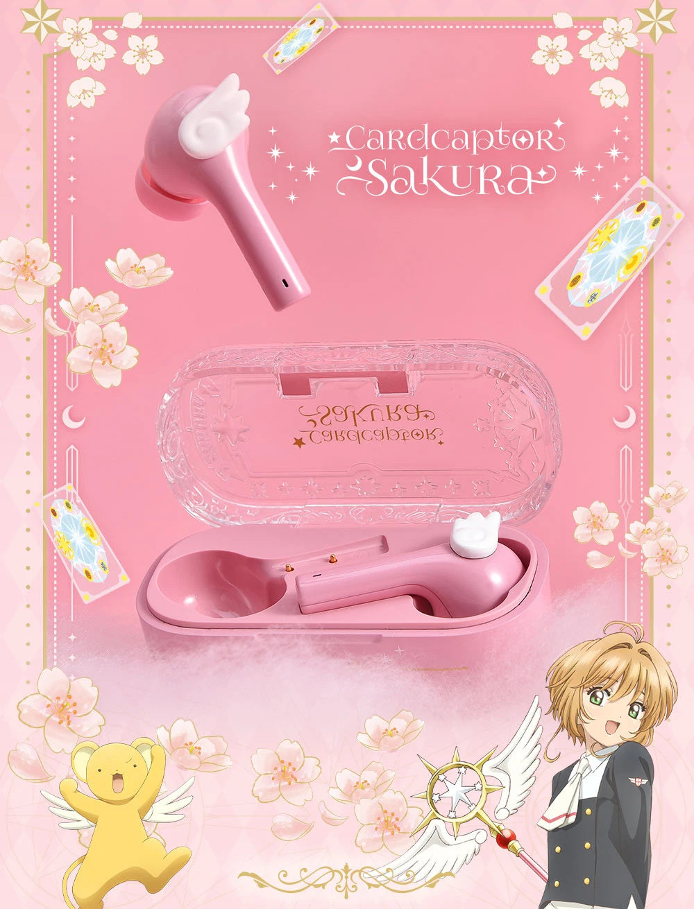 Cardcaptor Sakura Earphone Cute Pink Wireless Bluetooth 5.3 Headphone Intelligent Noise Cancellation IPX4 Waterproof Earbuds - My Store