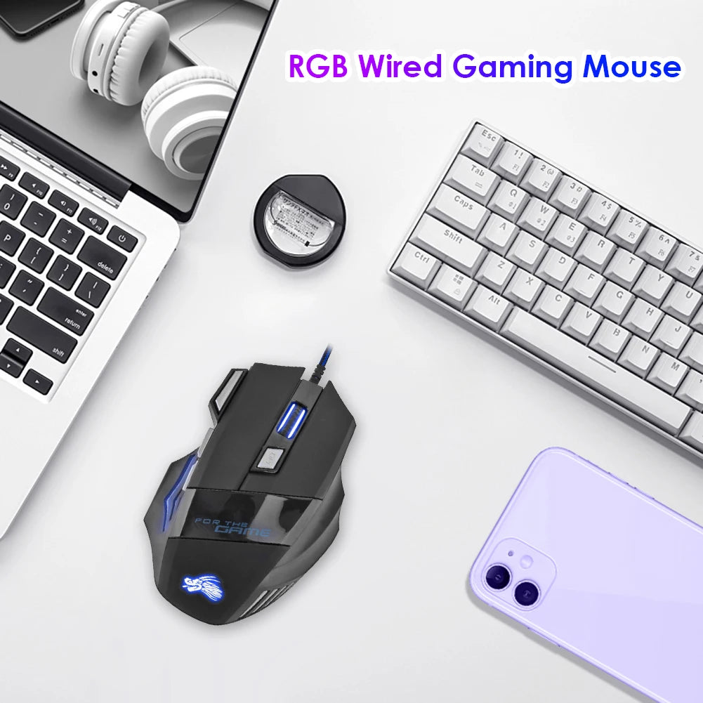 USB Wired Gaming Mouse 7 Button Backlit Ergonomic Mice 5500 DPI Backlight Adjustable Optical Mice for PC Gamer Computer Desktop - My Store